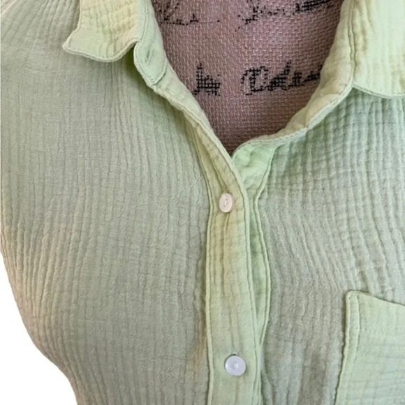 Lucky Brand Textured Cotton Collared Long sleeved Lime Green Blouse M - Picture 2 of 5